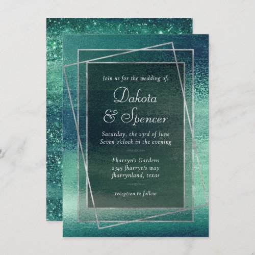 Glitzy Foil  Seafoam Green Aqua Faux Shimmer Invitation