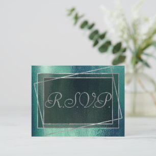 Glitzy Foil Seafoam Green Aqua Faux Sparkle RSVP Invitation Postcard
