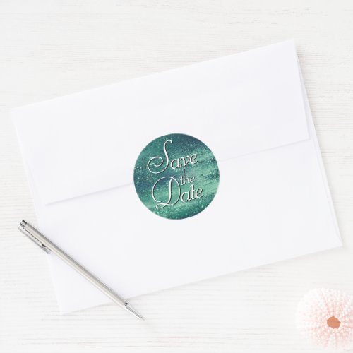 Glitzy Foil  Seafoam Green Aqua Save the Date Classic Round Sticker