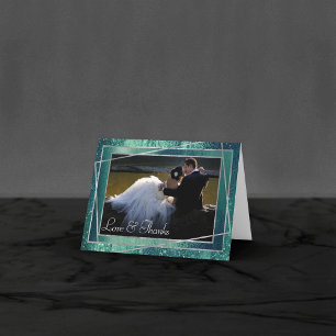 Glitzy Foil Seafoam Green Aqua Sparkle Photo Thank You Card