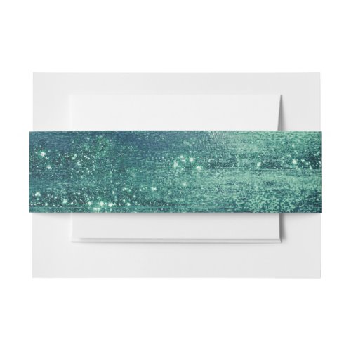 Glitzy Foil  Seafoam Green Faux Iridescent Glam Invitation Belly Band