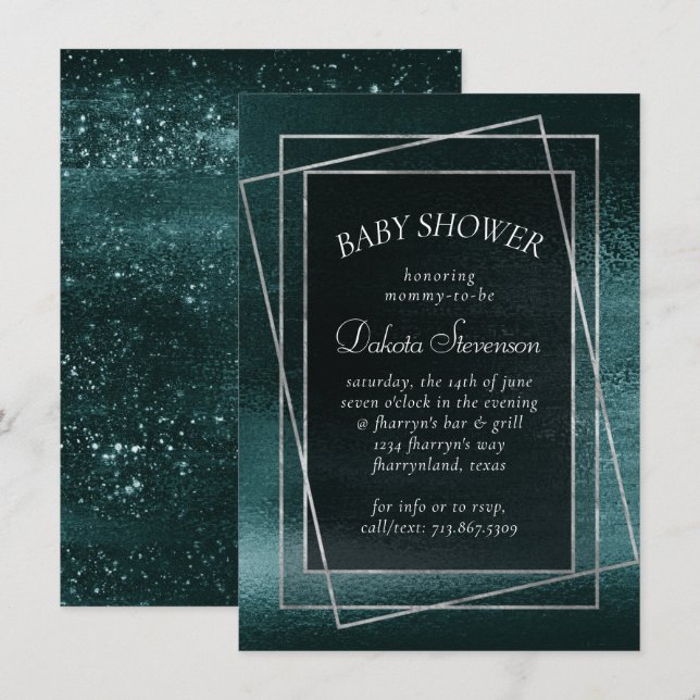 Glitzy Foil | Seafoam Green Faux Iridescent Shower Invitation (Front/Back)