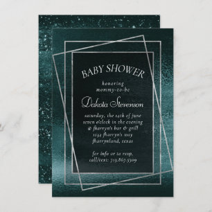 Glitzy Foil Seafoam Green Faux Iridescent Shower Invitation