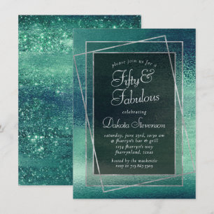 Glitzy Foil Seafoam Iridescent Green Fabulous 50 Invitation