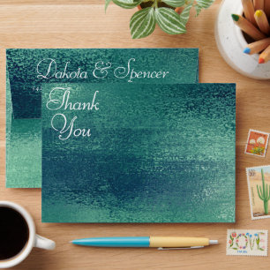 Glitzy Foil Seafoam Iridescent Green Thank You Envelope