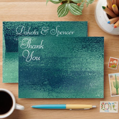 Glitzy Foil  Seafoam Iridescent Green Thank You Envelope