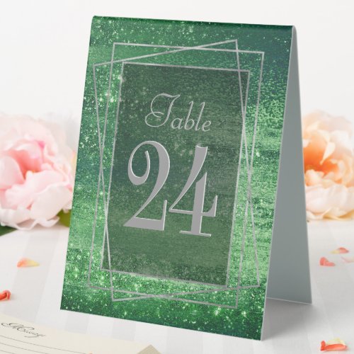 Glitzy Foil  Shamrock Green Faux Metallic Sparkle Table Tent Sign