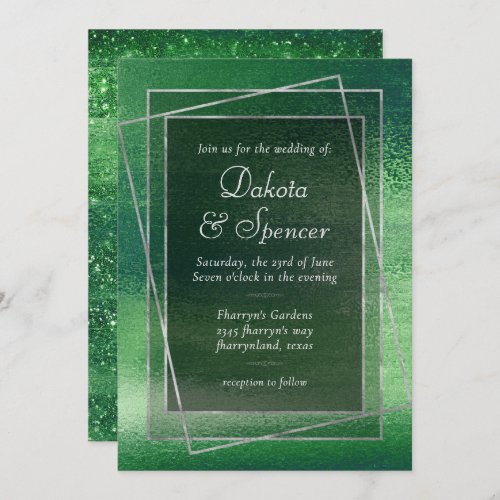 Glitzy Foil  Shamrock Green Faux Metallic Wedding Invitation