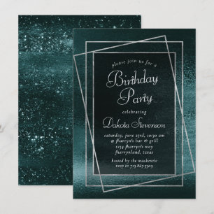 Glitzy Foil   Shamrock Green Glam Birthday Party Invitation