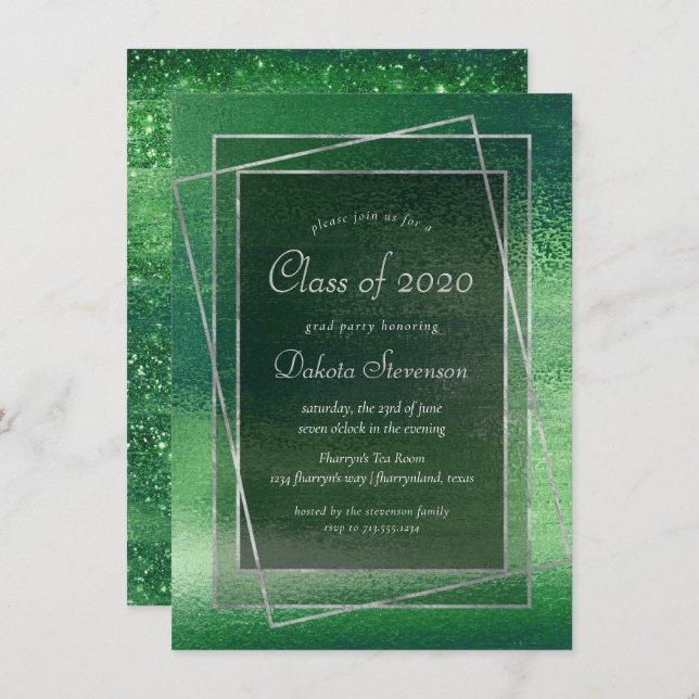 Glitzy Foil | Shamrock Green Sparkle Graduation Invitation (Front/Back)