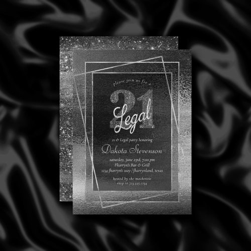 Glitzy Foil  Silver Platinum Shimmer 21 and Legal Invitation