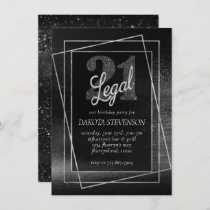 Glitzy Foil Silver Platinum Shimmer 21 and Legal Invitation
