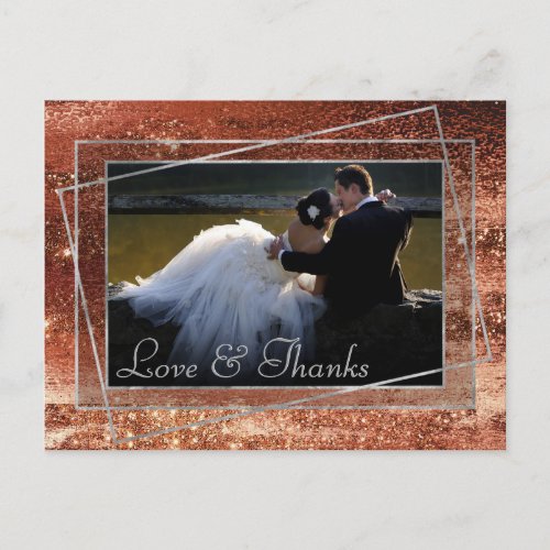 Glitzy Foil  Terra Cotta Orange Photo Thank You Postcard