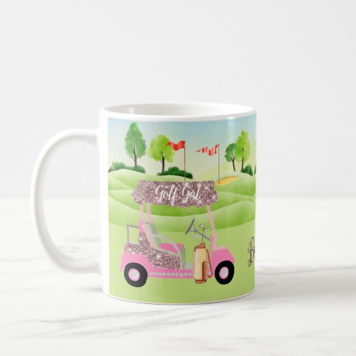 Glitzy Fun Golf Cart Course Personalize Coffee Mug