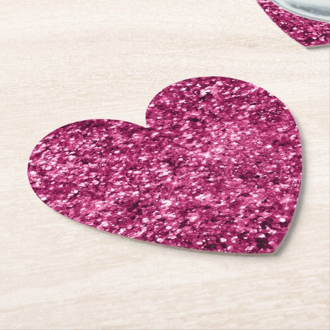 Glitzy Girly Pink Glitter Birthday Paper Coaster (Angled)