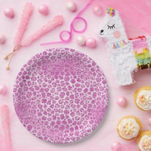 Glitzy Girly Pink Leopard Print Paper Plates