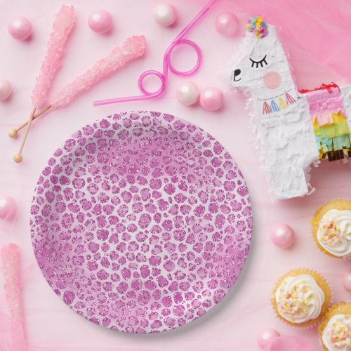 Glitzy Girly Pink Leopard Print Paper Plates