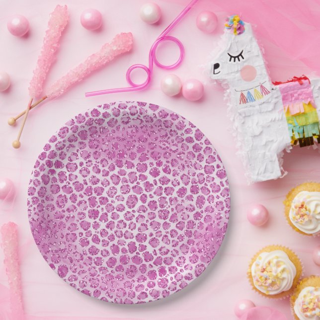 Glitzy Girly Pink Leopard Print Paper Plates (Party)