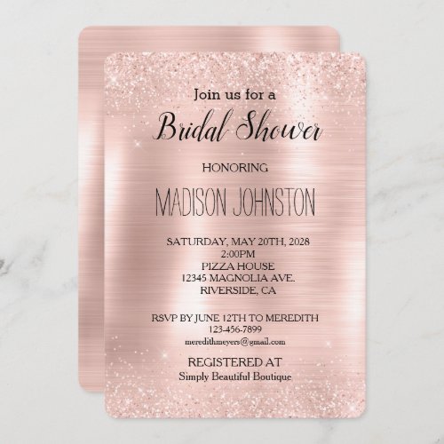 Glitzy Glam Blush Pink Glitter Bridal Shower Invitation
