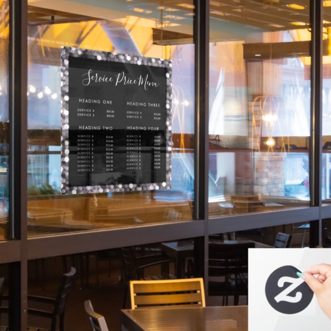 Glitzy Glam Business Price List Glass Window Cling (Restaurant Window)