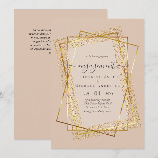 Glitzy Glam ENGAGEMENT Party Invitations BUDGET (Front/Back)