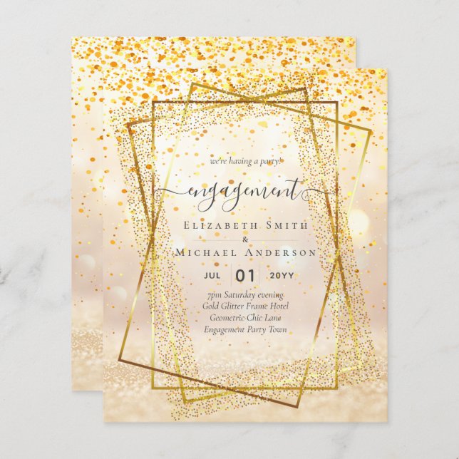 Glitzy Glam ENGAGEMENT Party Invitations BUDGET (Front/Back)