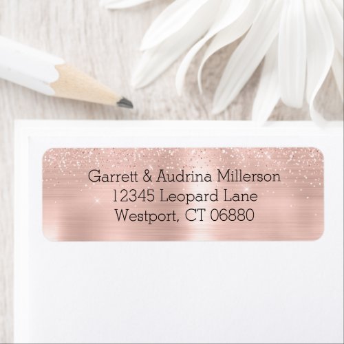 Glitzy Glam Girly Blush Pink Glitter Wedding Label