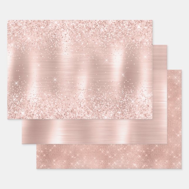 Glitzy Glam Girly Blush Pink Glitter Wedding Wrapping Paper Sheets (Set)