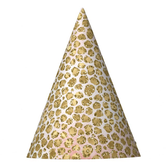 Glitzy Glam Gold Blush Glitter Leopard   Party Hat (Front)