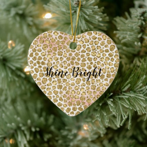 Glitzy Glam Gold Blush Glitter Leopard Print      Ceramic Ornament