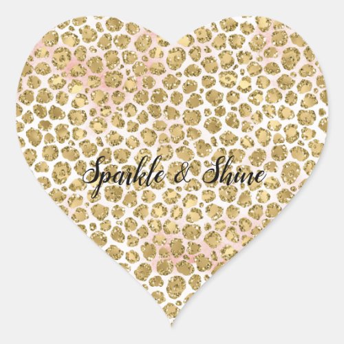 Glitzy Glam Gold Blush Glitter Leopard Print     Heart Sticker