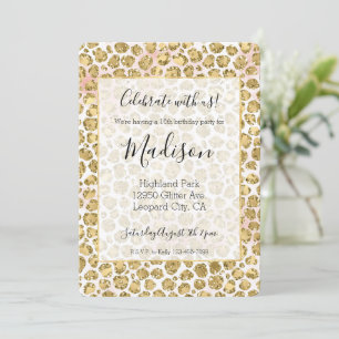 Glitzy Glam Gold Blush Glitter Leopard Print Invitation