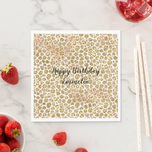 Glitzy Glam Gold Blush Glitter Leopard Print      Napkins