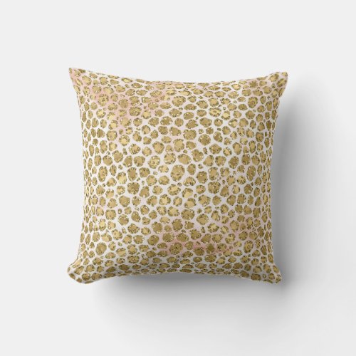 Glitzy Glam Gold Blush Glitter Leopard Print       Throw Pillow