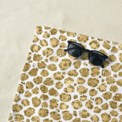Glitzy Glam Gold Glitter Leopard Print          Beach Towel