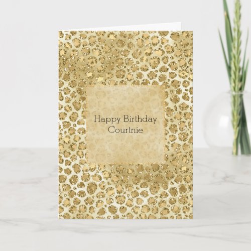 Glitzy Glam Gold Glitter Leopard Print Card