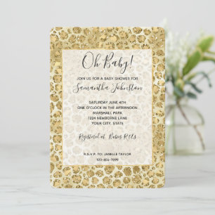 Glitzy Glam Gold Glitter Leopard Print Invitation