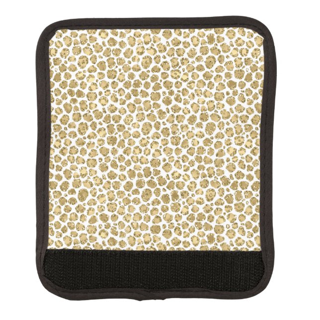 Glitzy Glam Gold Glitter Leopard Print          Luggage Handle Wrap (Front)