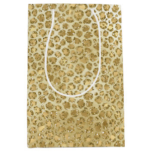 Glitzy Glam Gold Glitter Leopard Print Medium Gift Bag