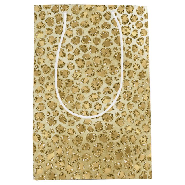 Glitzy Glam Gold Glitter Leopard Print   Medium Gift Bag (Front)