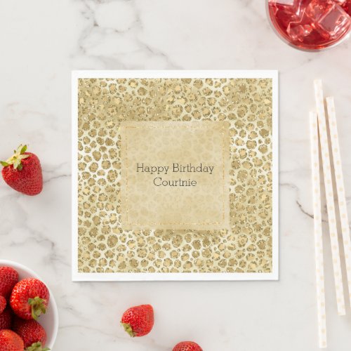 Glitzy Glam Gold Glitter Leopard Print   Napkins