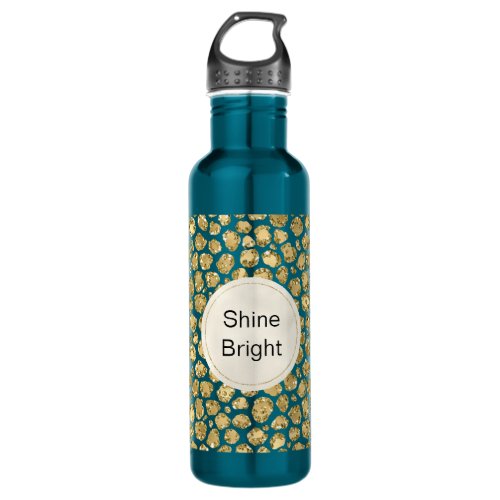 Glitzy Glam Gold Glitter Leopard Print      Stainless Steel Water Bottle