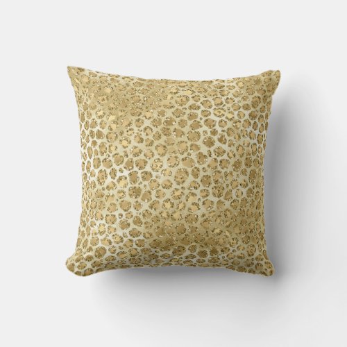 Glitzy Glam Gold Glitter Leopard Print    Throw Pillow