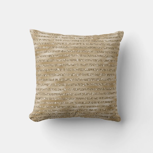 Glitzy Glam Gold Glitter Stripes Throw Pillow (Front)