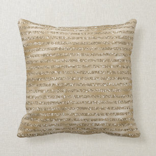 Glitzy Glam Gold Glitter Stripes Throw Pillow