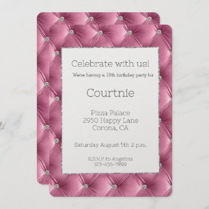Glitzy Glam Pink Silver Faux Velvet Birthday Invitation