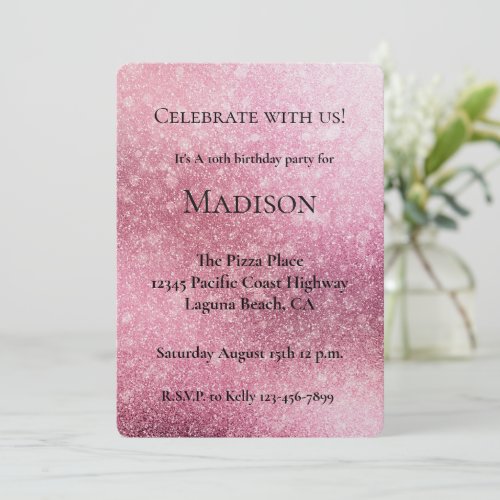 Glitzy Glam Pink Sparkle Birthday Invitation