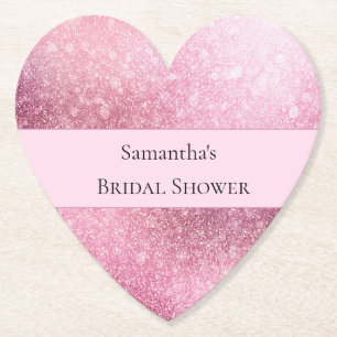 Glitzy Glam Pink Sparkle Bridal Shower Paper Coaster