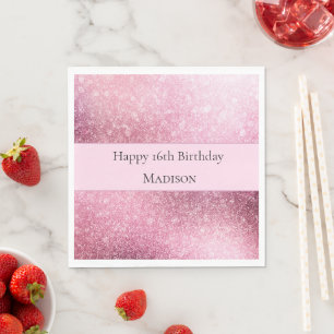 Glitzy Glam Pink Sparkle Sweet 16 Birthday Napkins