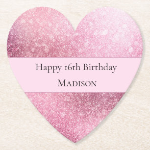 Glitzy Glam Pink Sparkle Sweet 16 Birthday Paper Coaster